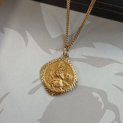 9ct Yellow Gold St Christopher Pendant Necklace - 18 Inch