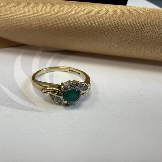 9ct Emerald and Diamond Dress Ring