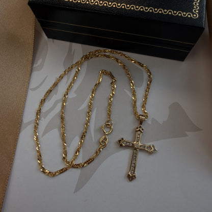 9ct Yellow Gold Diamond Cross Pendant & Chain - 16 Inch