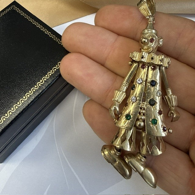9ct Gold Extra Large Moveable Clown Pendant Solid Gold