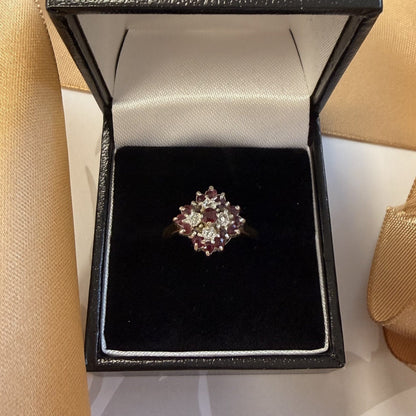 9ct Yellow Gold Ruby & Diamond Cluster Ring