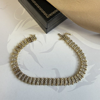 14ct Gold Triple Row Diamond Tennis Bracelet