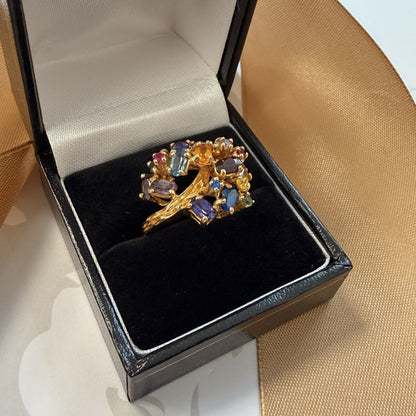 14ct Yellow Gold Multi-Gemstone Tree of Life Ring