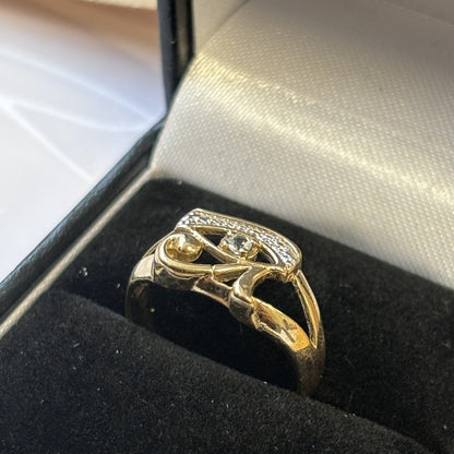 9ct Gold Eye design Aquamarine Diamond Ring