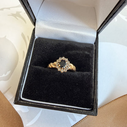 9ct Yellow Gold Sapphire and Diamond Cluster Ring