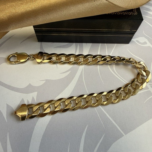 9ct Curb Bracelet Heavy Gents Curb Solid Gold Bracelet - 8.5 Inch