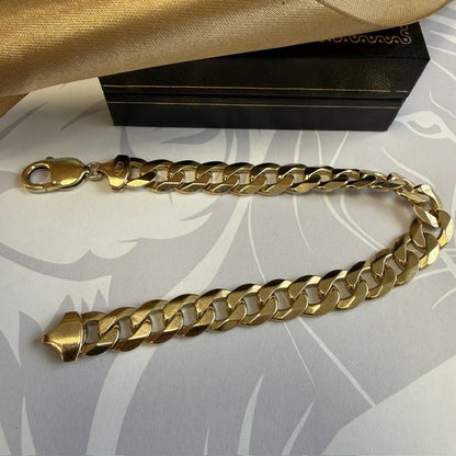 9ct Curb Bracelet Heavy Gents Curb Solid Gold Bracelet - 8.5 Inch