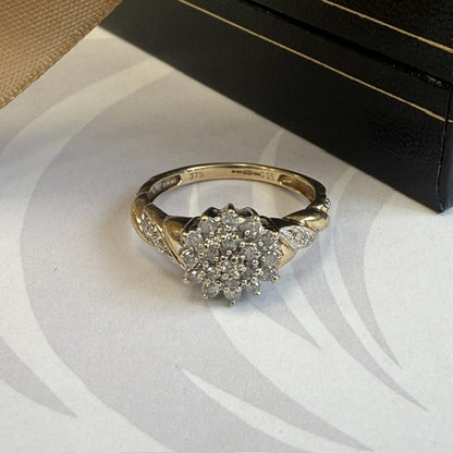 9ct Yellow Gold Diamond Cluster RIng