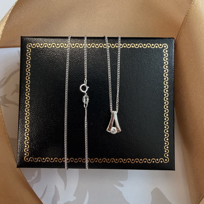 9ct White Gold Diamond Drop Pendant & Chain - 16 Inch