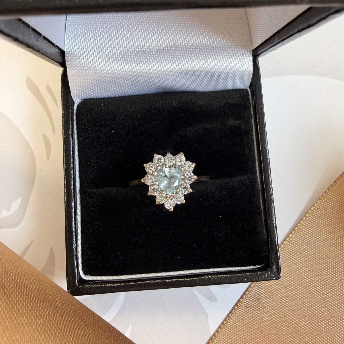 9ct Yellow Gold Pale Blue Heart Cluster Ring