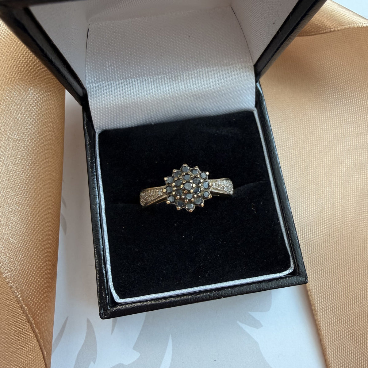 9ct Yellow Gold Black Diamond Cluster Ring