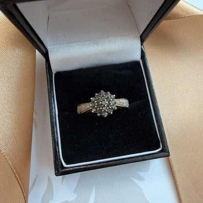9ct Yellow Gold Black Diamond Cluster Ring