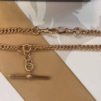 9ct Yellow Gold Graduated Albert Chain with T-Bar - 18 Inch