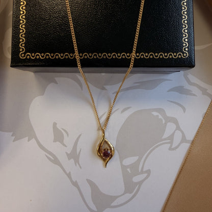 9ct Yellow Gold Pink Tourmaline Pendant Necklace - 18 Inch