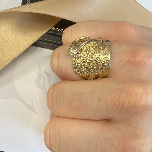 9ct Gold Saddle Ring Solid Gold Gents Patterned Saddle