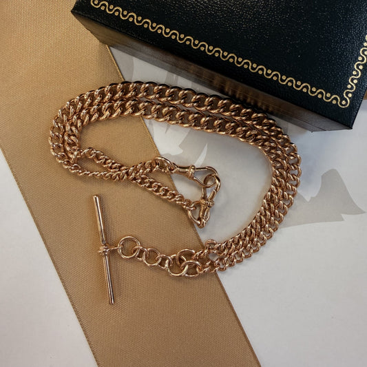 9ct Yellow Gold Graduated Albert Chain with T-Bar - 18 Inch
