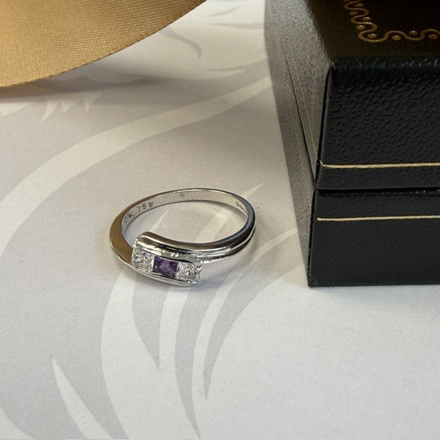 9ct White Gold Amethyst and Cubic Zirconia Dress Ring