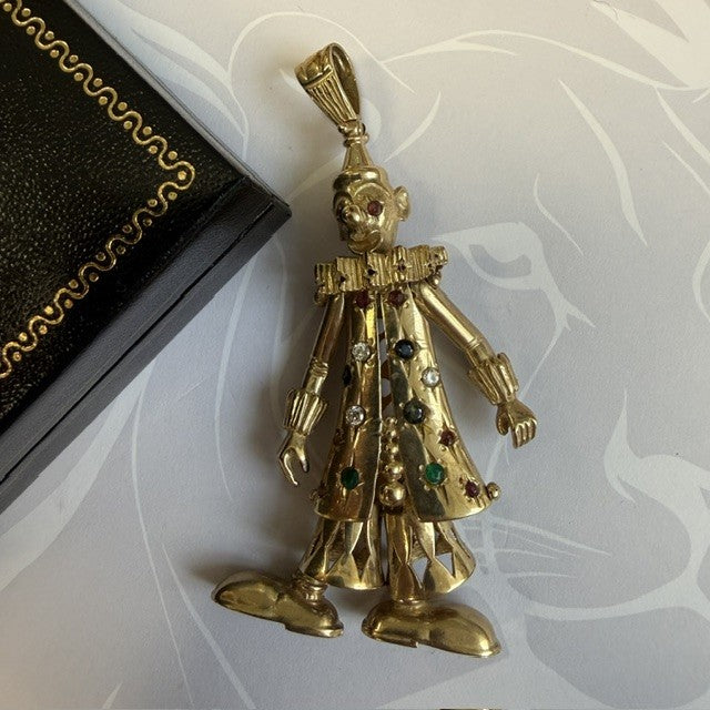 9ct Gold Extra Large Moveable Clown Pendant Solid Gold