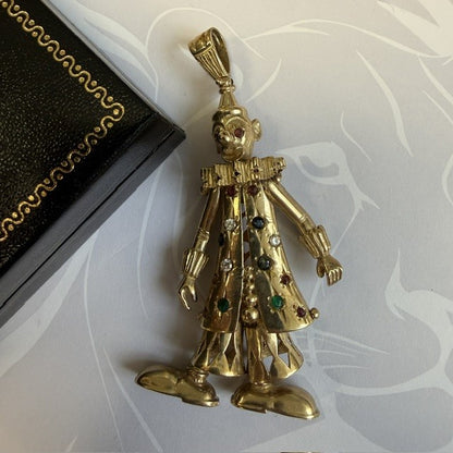 9ct Gold Extra Large Moveable Clown Pendant Solid Gold