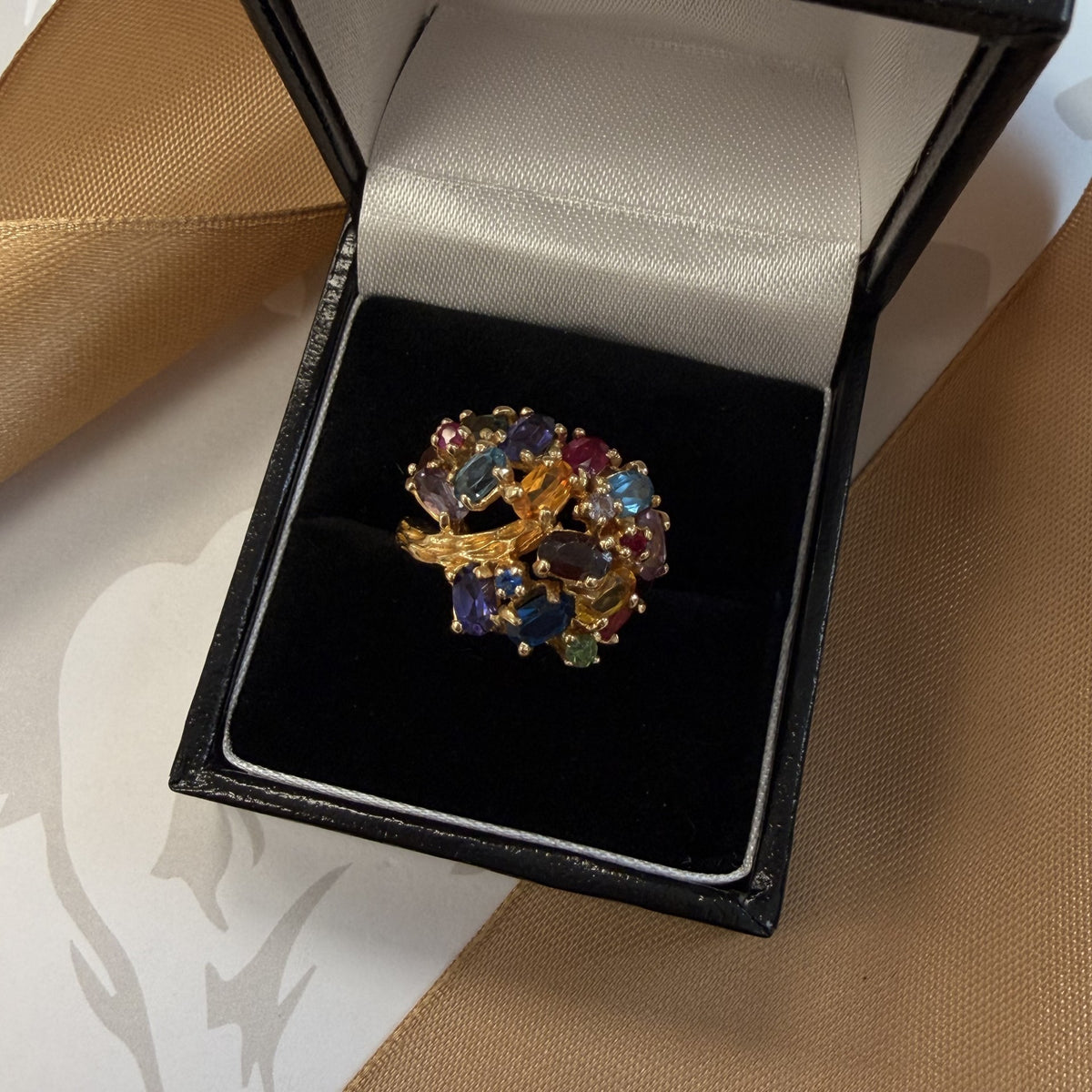 14ct Yellow Gold Multi-Gemstone Tree of Life Ring