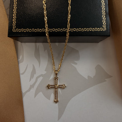 9ct Yellow Gold Diamond Cross Pendant & Chain - 16 Inch