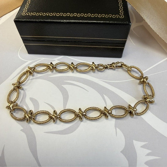 9ct Yellow Gold Oval Fancy Link Bracelet - 8 Inch