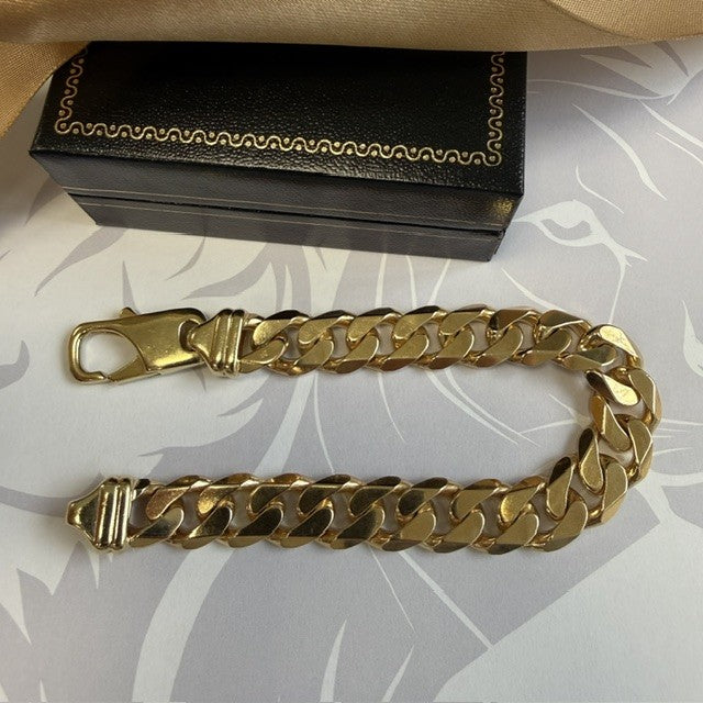9ct Gold Heavy Gents Curb Bracelet Solid Gold Mans Bracelet - 9 Inch