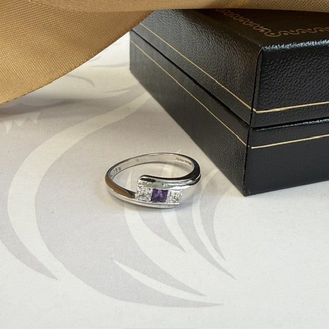 9ct White Gold Amethyst and Cubic Zirconia Dress Ring