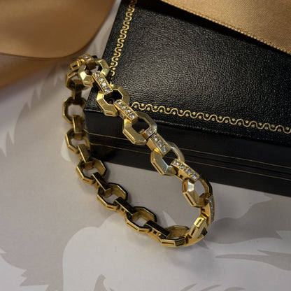 18ct Yellow Gold Diamond Octagonal Link Bracelet- 8 Inch