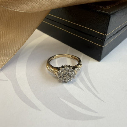 9ct Yellow Gold Diamond Cluster RIng