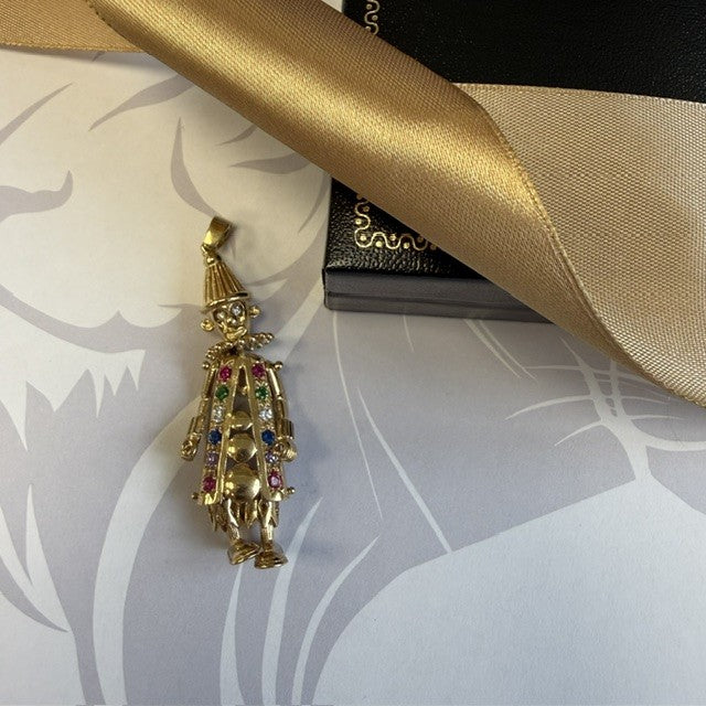 9ct Gold Clown Pendant Moveable Gemset Clown