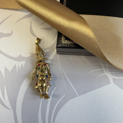 9ct Gold Clown Pendant Moveable Gemset Clown