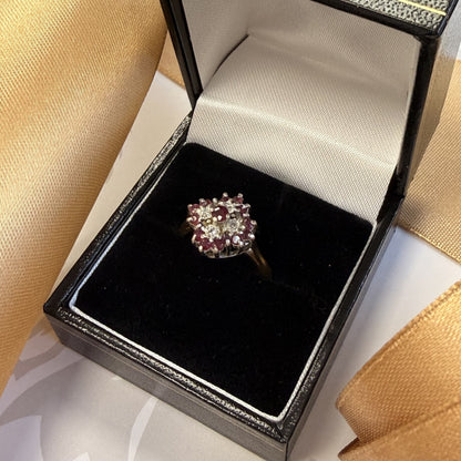 9ct Yellow Gold Ruby & Diamond Cluster Ring