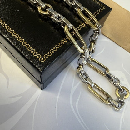 9ct Gold Yellow and White Chunky Fancy Link Chain - 20 Inch