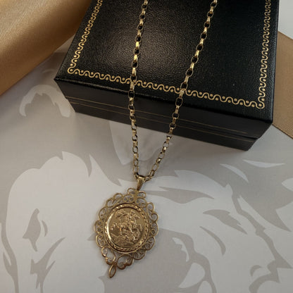 9ct Yellow Gold St George Medal Pendant Necklace - 16 Inch