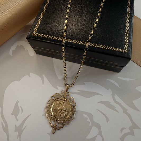 9ct Yellow Gold St George Medal Pendant Necklace - 16 Inch