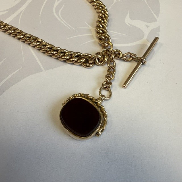 9ct Gold Graduated Albert Chain with T-Bar and Carnelian Fob