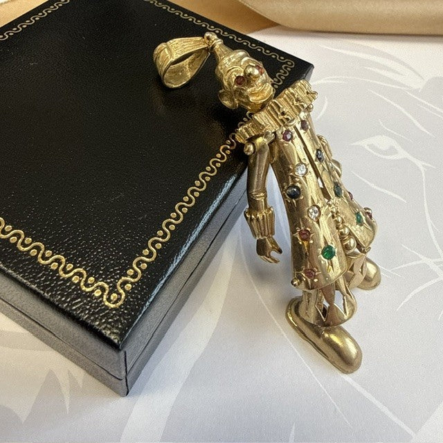 9ct Gold Extra Large Moveable Clown Pendant Solid Gold