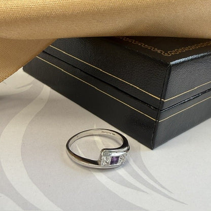 9ct White Gold Amethyst and Cubic Zirconia Dress Ring