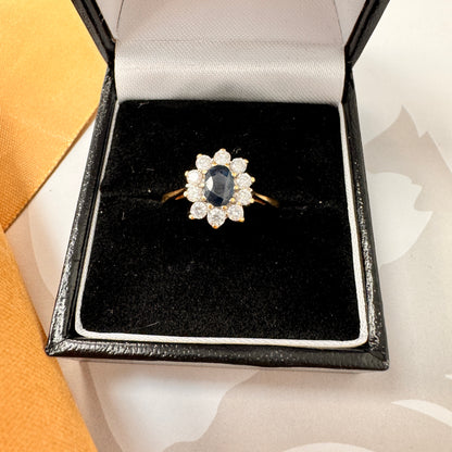 18ct Two-Tone Gold Sapphire & Diamond Cluster Ring