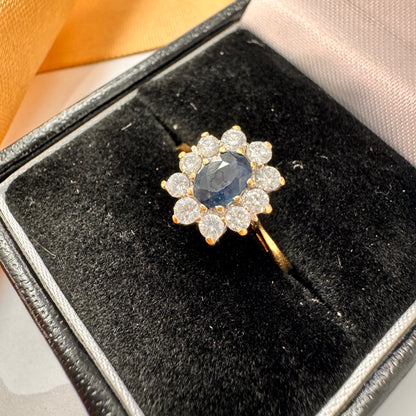 18ct Two-Tone Gold Sapphire & Diamond Cluster Ring