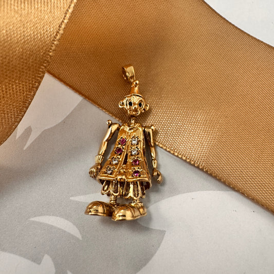 9ct Yellow Gold Articulated Clown Pendant