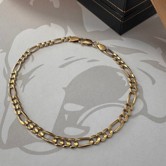 9ct Yellow Gold Figaro Bracelet – 7.6 Inches