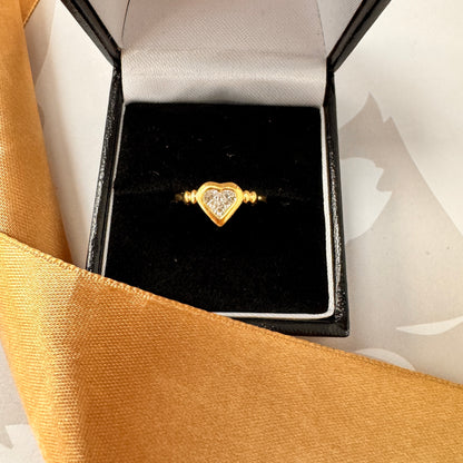 18ct Yellow Gold Princess Cut Diamond Heart Pinky Ring