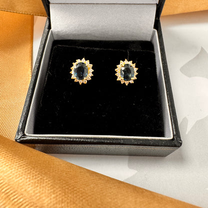 18ct Yellow Gold Sapphire & Diamond Cluster Stud Earrings
