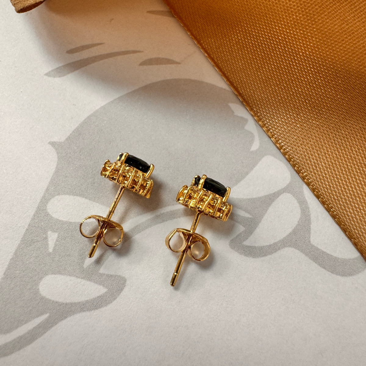 18ct Yellow Gold Sapphire & Diamond Cluster Stud Earrings