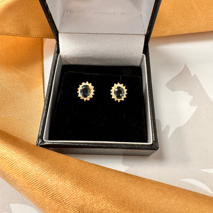 18ct Yellow Gold Sapphire & Diamond Cluster Stud Earrings