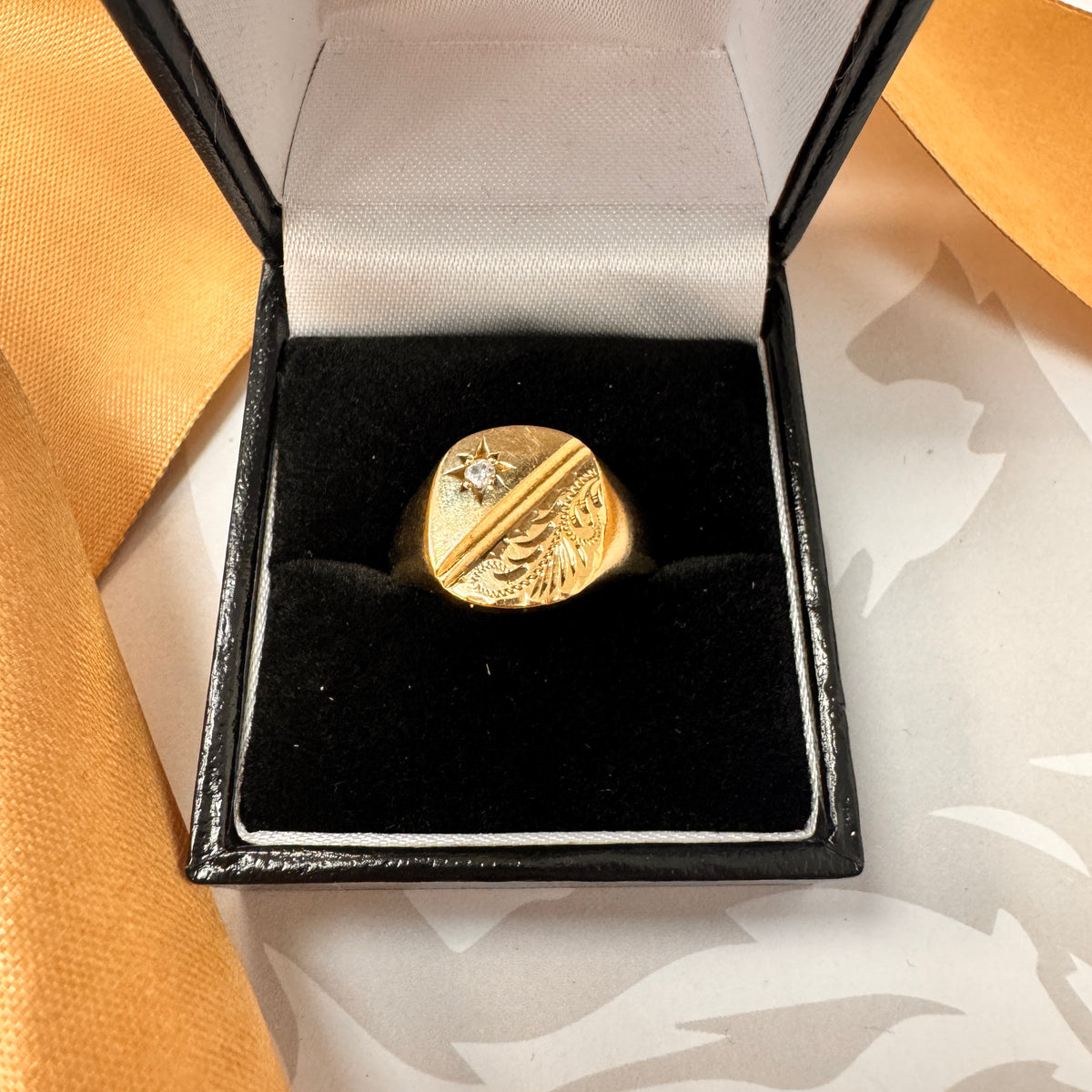 9ct Yellow Gold Diamond Signet Ring