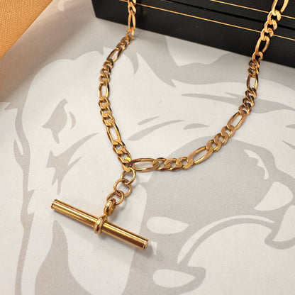 9ct Yellow Gold Figaro T-Bar Necklace