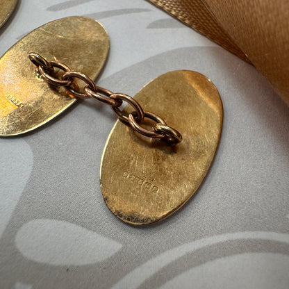 9ct Gold Patterned Oval Cufflinks With Chain